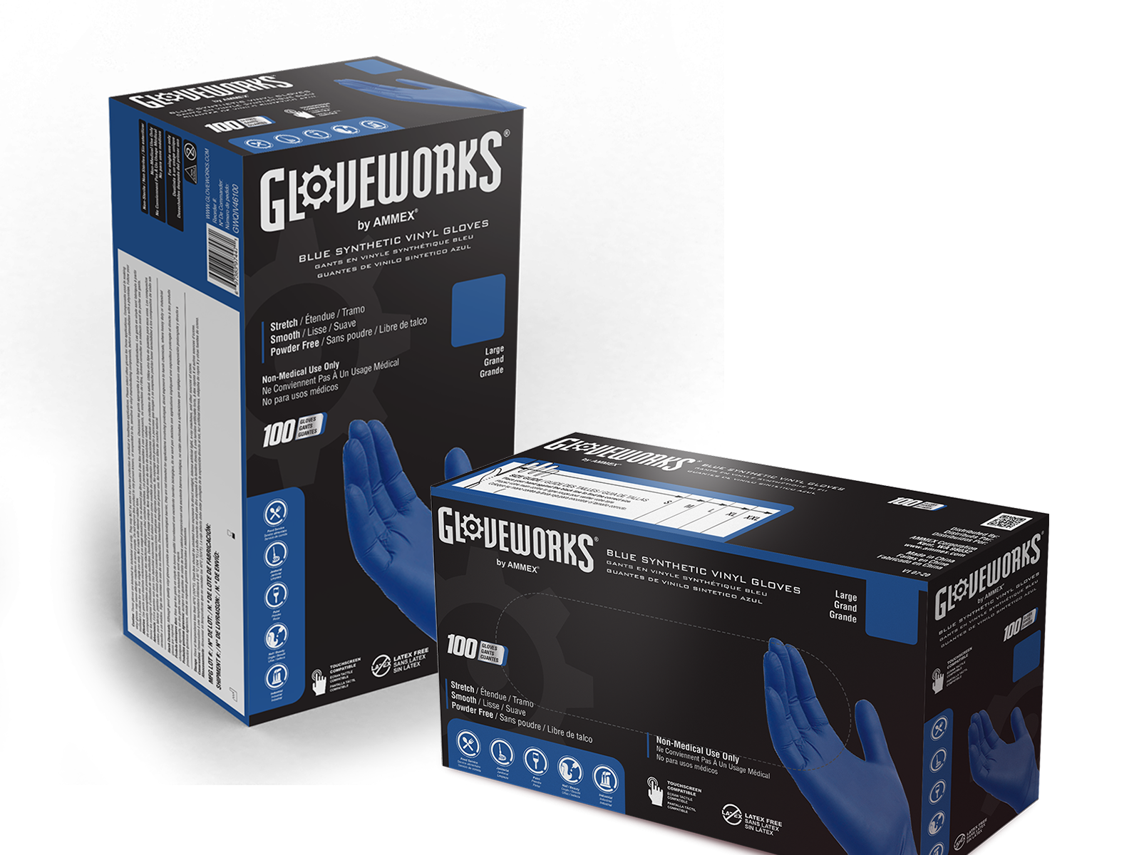 Gloveworks Industrial Blue Synthetic Vinyl Gloves from AMMEX are a great bridge between vinyl and nitrile gloves.